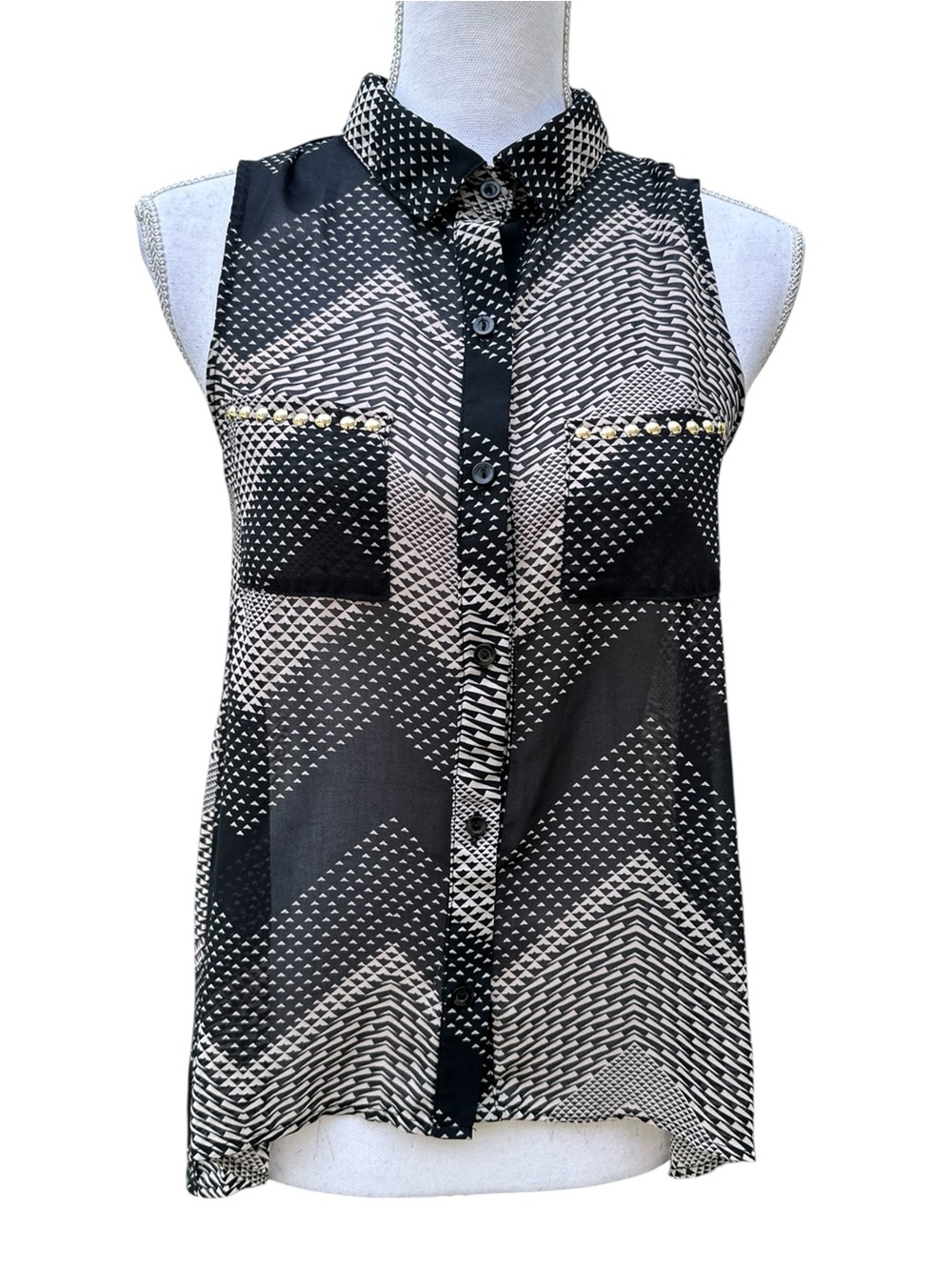 Charlotte Russe / Black & Cream Semi-Sheer Button Down Collar Blouse / Small Y2K